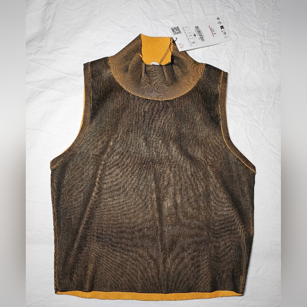 ZARA Ribbed Mock Turtleneck Sleeveless Top Size S/M NWT